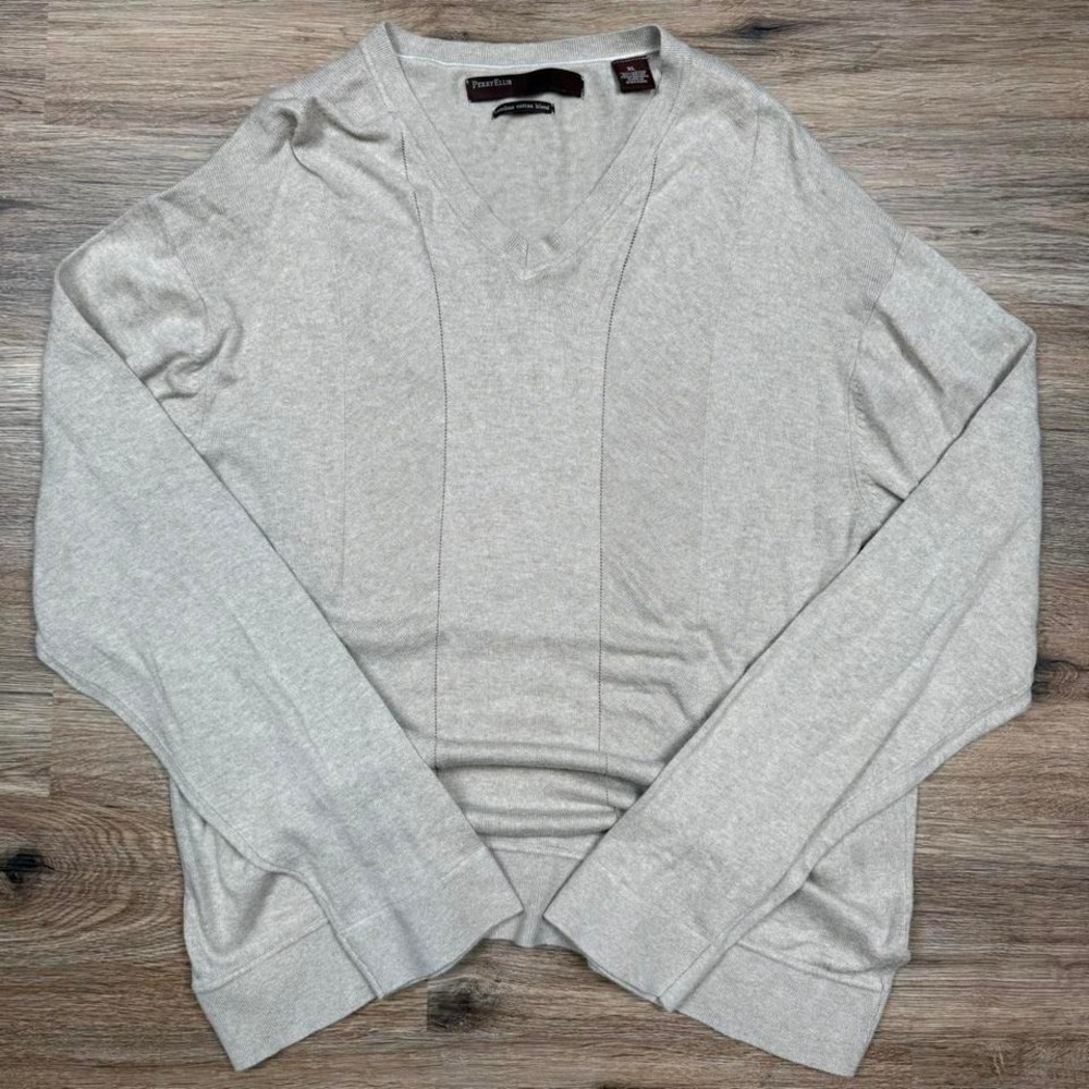 beige perry ellis bamboo cotton blend lightweight knit vneck sweater